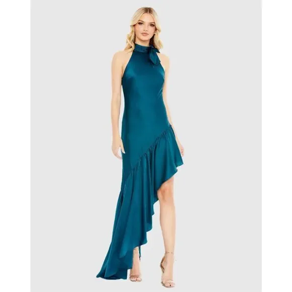 Mac Duggal | Dresses | Ieena For Mac Duggal Teal Halter Neck Ruffled  Asymmetrical Dress Us 4 398 | Poshmark
